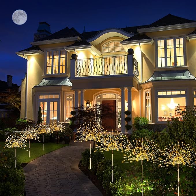 Solar Outdoor Warm White Garden Lights, 4 Pack Firework - Image 3