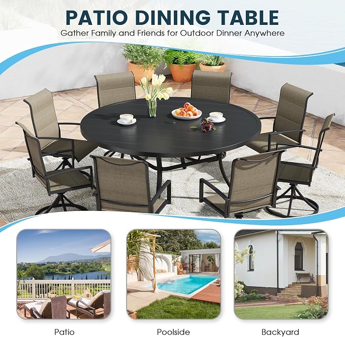 Patio Dining Table for 8-10, Round Metal Outdoor Table - Image 6