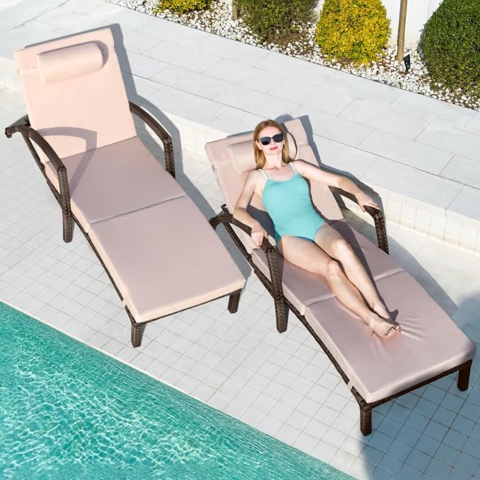 Chaise Lounge Chairs Outdoor Set of 6, Comfy Outside Wicker Patio Pool Lounge - Image 2