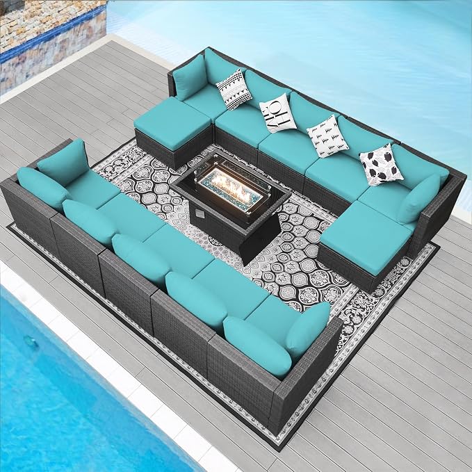 NICESOUL 13 Piece Patio Furniture w/Fireplace, Elegant Outdoor Seating w/Firepit by NICESOUL