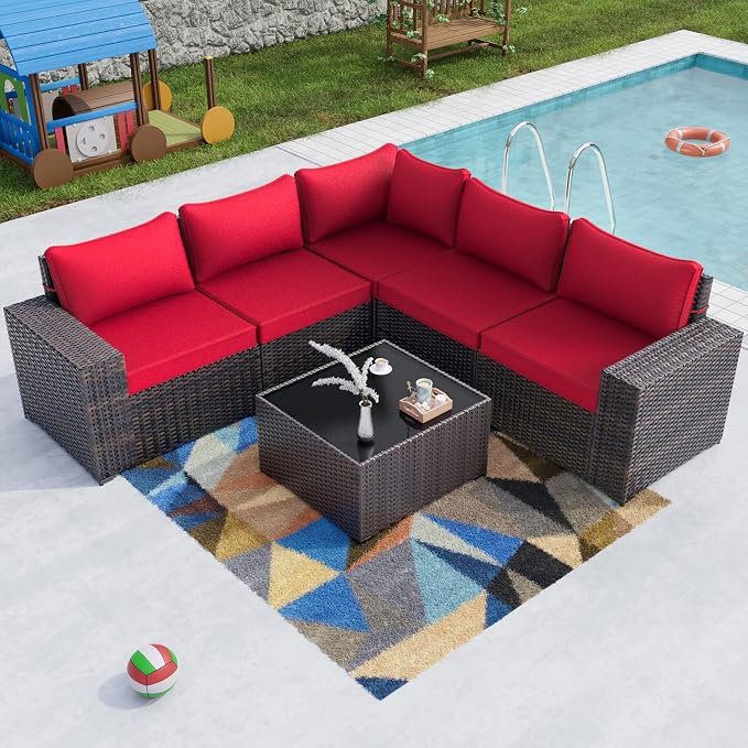 Kullavik Outdoor Patio Furniture Set 6 Pieces Sectional Rattan Sofa Set Brown by KULLAVIK
