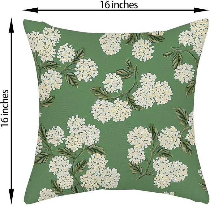 Sage Green Spring Pillow Covers 16x16 Inch 2 Pcs Yellow Hydrangea Flower Decor - Image 6