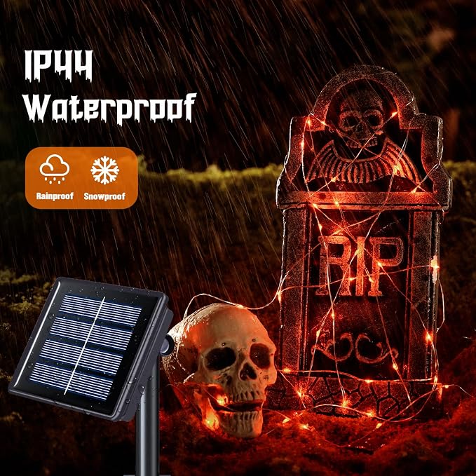 JMEXSUSS 2 Pack Solar Halloween Lights, 33ft 100 LED Orange Halloween Lights - Image 8