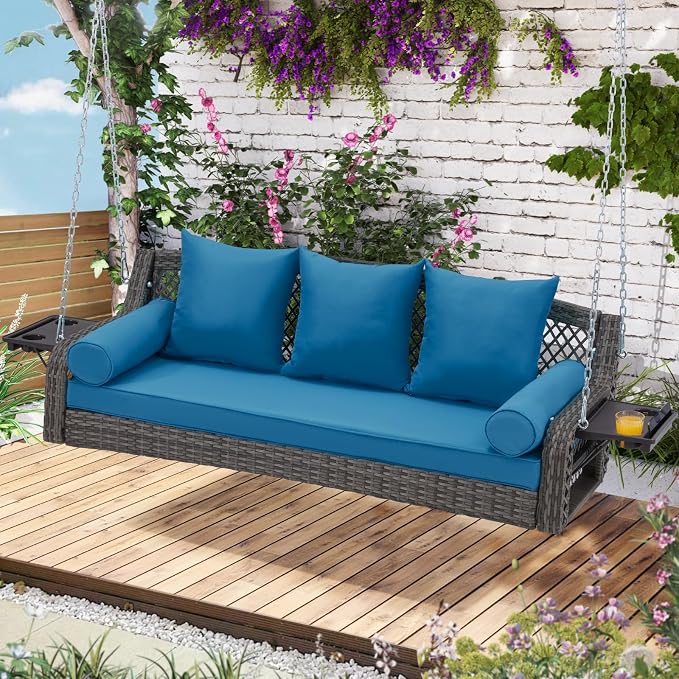 3 Seat Porch Swing, Wicker Patio Swing by YALISSEY