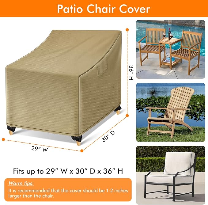 WLEAFJ Outdoor Chair Covers Waterproof, Khaki Lawn Patio Furniture Covers - Image 2