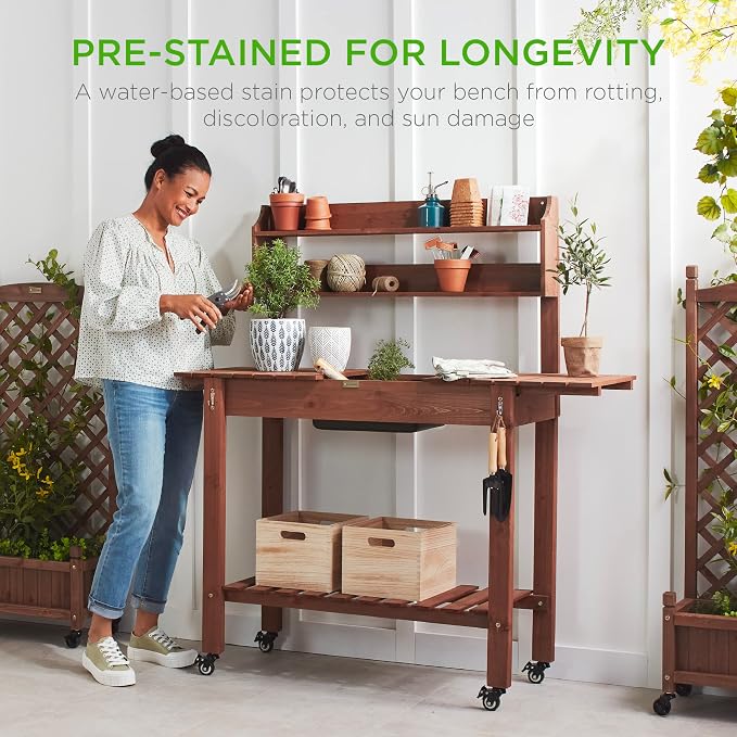 Best Choice Products Mobile Garden Potting Bench, Outdoor Wood Workstation - Image 7