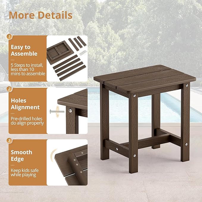LUE BONA Outdoor Side Table Set of 2, HDPS Small Outdoor Table, Adirondack Side - Image 7