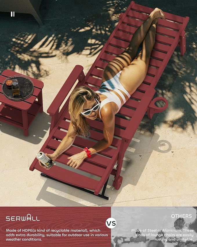 SERWALL Patio Chaise Lounge Chair, Poly Lounge Chair - Image 2