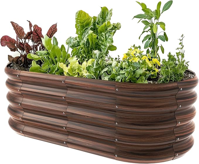 4x2ft Oval Galvanized Raised Garden Bed Kits 16" Tall Outdoor Large Metal by IDEAFAMILY