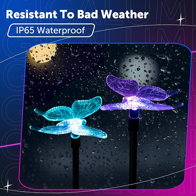 GIGALUMI Solar Garden Lights, 6 Pack Solar Butterfly Lights Decoration - Image 5