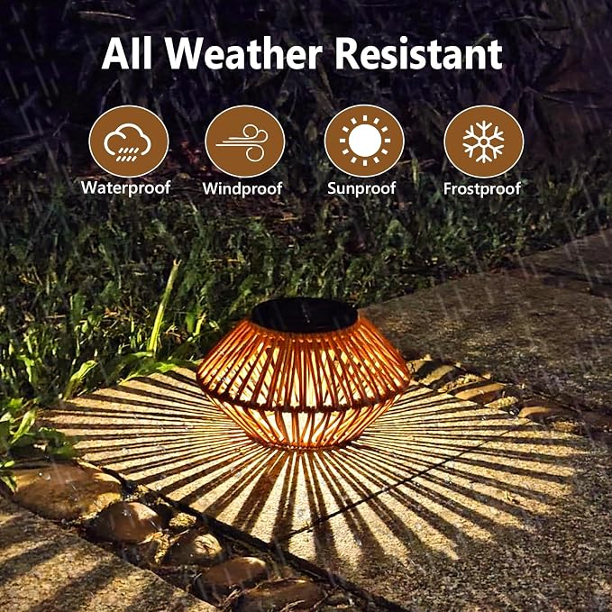 Set of 2 Solar Lights Outdoor Waterproof, Rattan Solar Lantern, Outdoor Table - Image 4