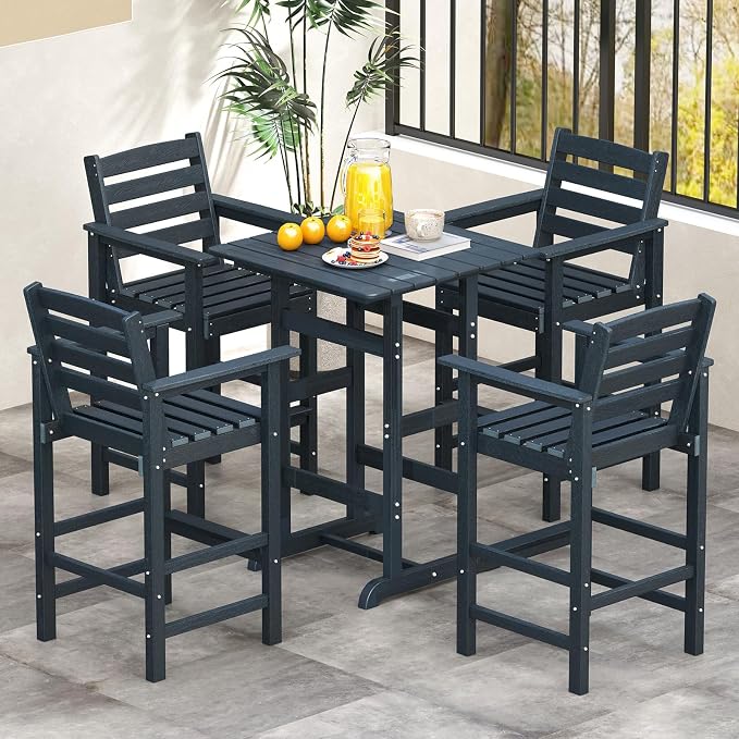 Tangkula Patio Adirondack Chairs Set of 2, HDPE Bar Height Chair - Image 5