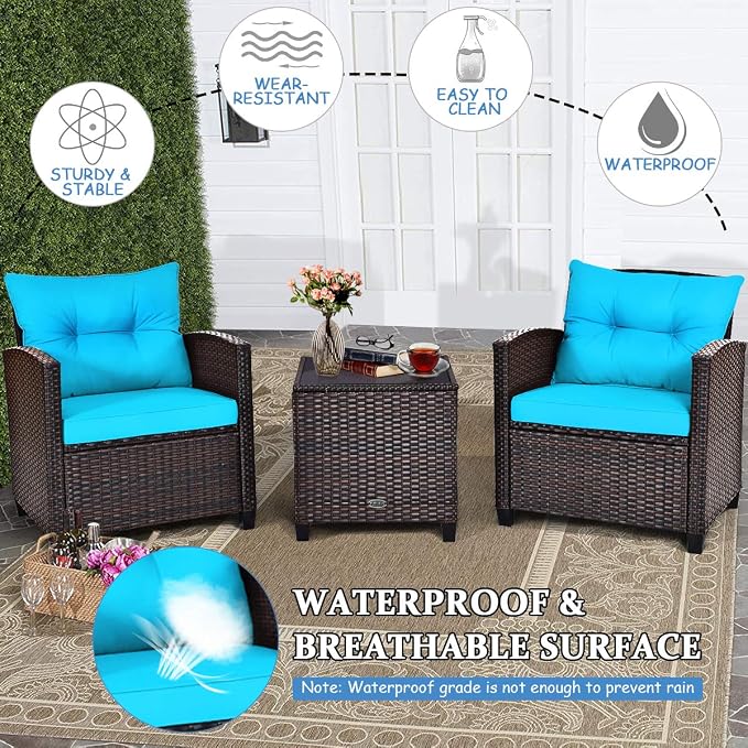 Tangkula 3 Pieces Patio Furniture Set, PE Rattan Wicker 3 Pcs Outdoor Sofa Set - Image 9