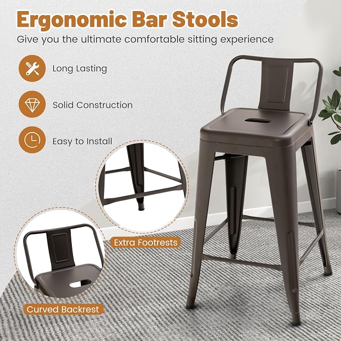 COSTWAY Metal Bar Stools Set of 4, - Image 7