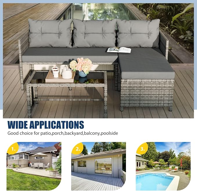 Vongrasig 3 Pieces Patio Furniture Sets, All-Weather Wicker Outdoor Sofa Couch - Image 7