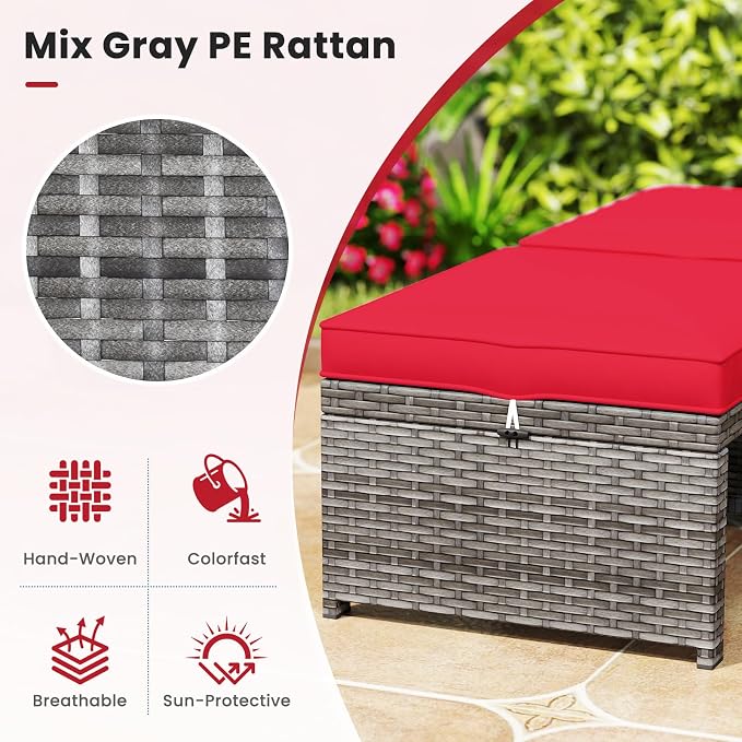 ORALNER Outdoor Ottoman, All-Weather Rattan Foot Stool w/Cushions, Foot Rest - Image 2