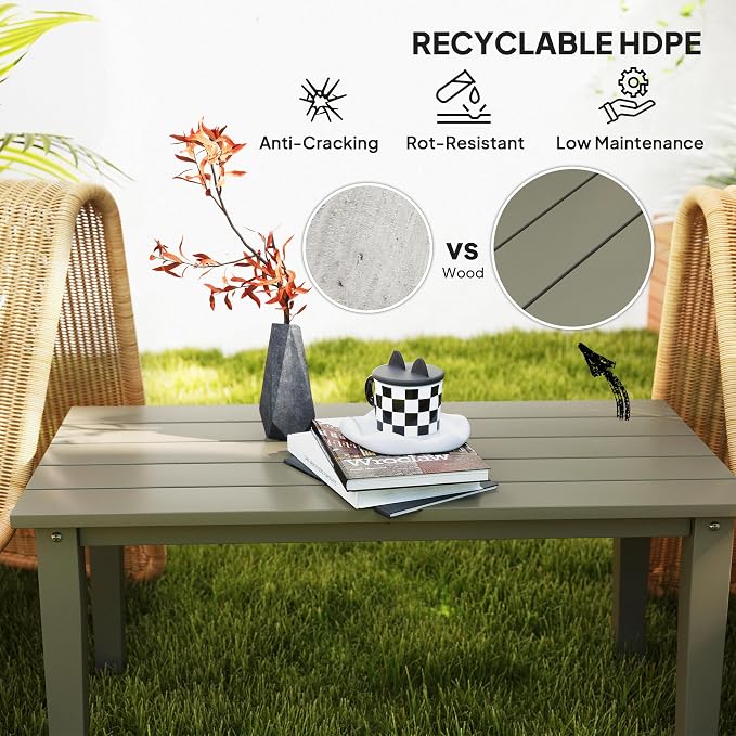 Outsunny HDPE Outdoor Coffee Table, All-Weather Rectangle Patio Coffee Table - Image 4