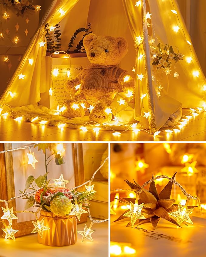 Minetom Star String Lights Plug in - 66 ft 200 LED Star Fairy String Lights - Image 4