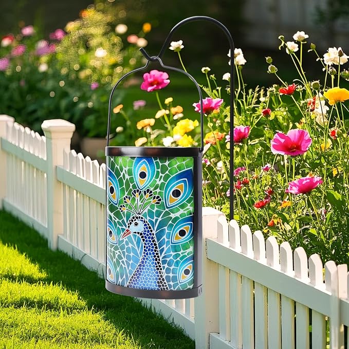 Hanging Solar Lantern Outdoor Waterproof Peacock Solar Lights Glass Tabletop - Image 5
