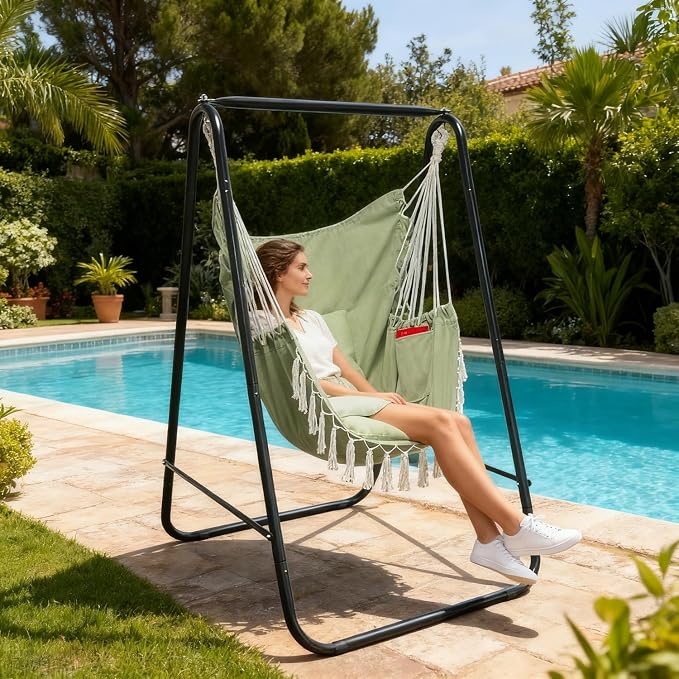 Hammock Chair with Stand, Heavy-Duty Hammock Stand with Large Indoor Swing - Image 4
