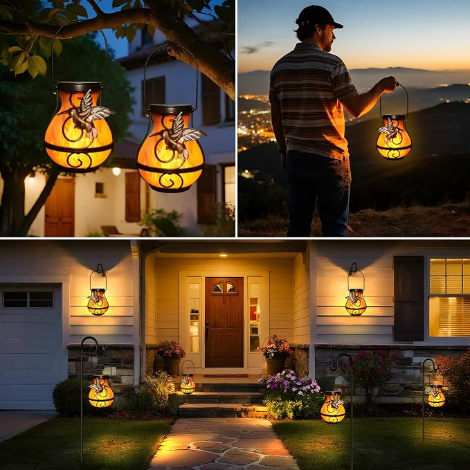 2 Pack Solar Lanterns for Outside Hanging, Solar Garden Lights Outdoor - Image 2