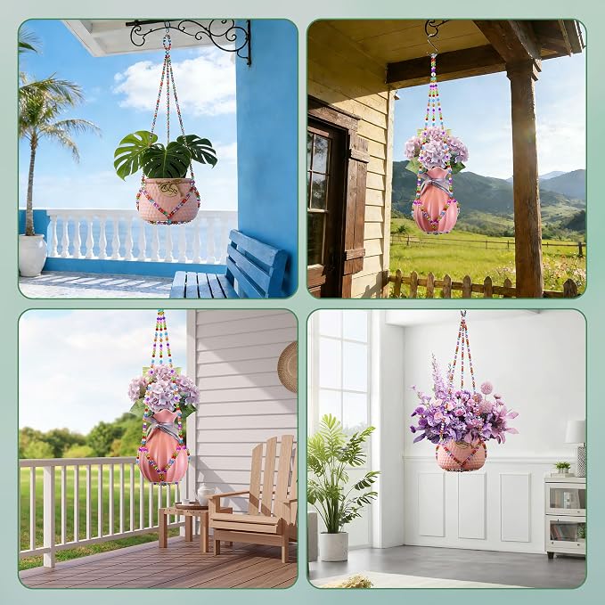 2 Pack Macrame Plant Hanger, Handmade Glass Bead Plant Hanger Colorful - Image 7