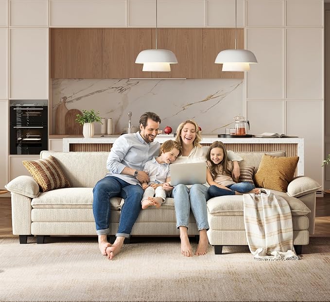 LINSY HOME 123'' Modular Sectional Sofa Beige Couch Corduroy Cloud Couches - Image 7