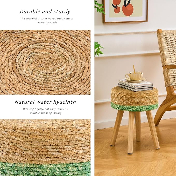 Handwoven Outdoor Ottoman, Water Hyacinth Pouf Round Patio Footstool - Image 5