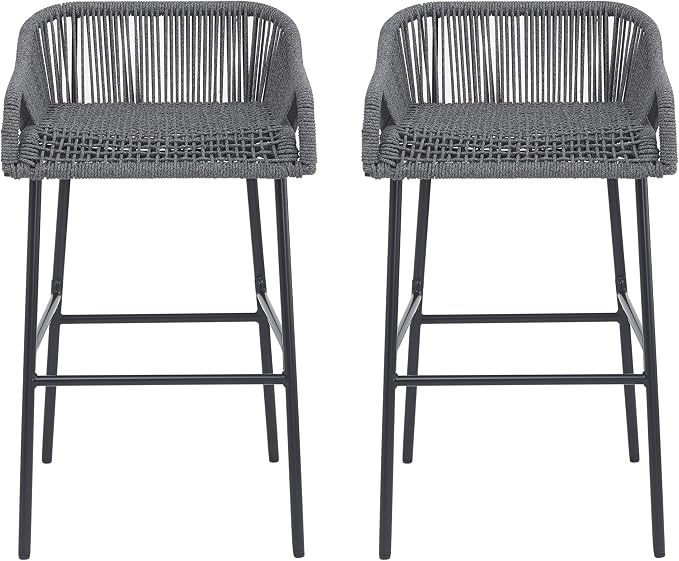 Christopher Knight Home Sivir Outdoor Barstool Set of 2, Patio Woven Rope Bar - Image 4