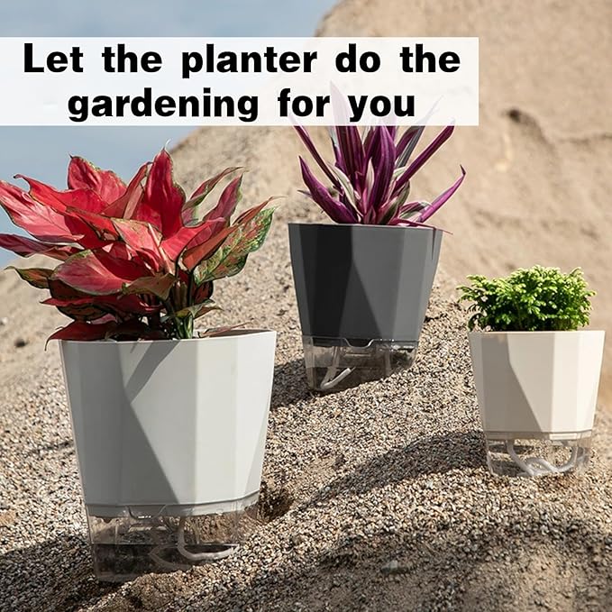 3 Packs Self Watering Plant Pots, Plastic Flower Pots - Image 8