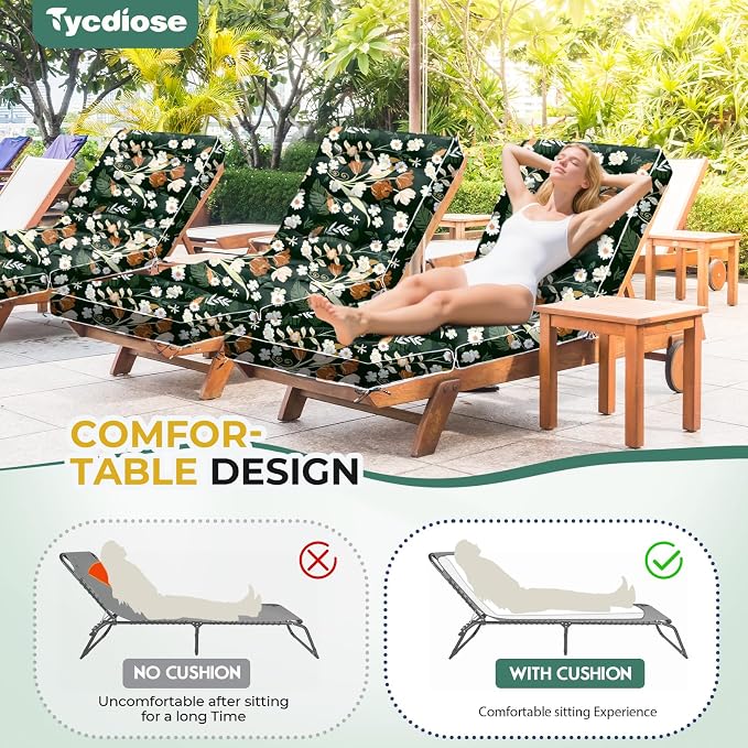 Outdoor Chaise Lounge Chair Cushion, Waterproof Non-Slip Patio Chaise Lounge - Image 4