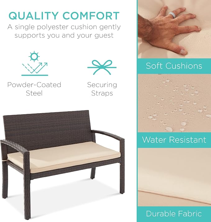Best Choice Products Outdoor Bench 2-Person Wicker Garden Patio Benches Seating - Image 4