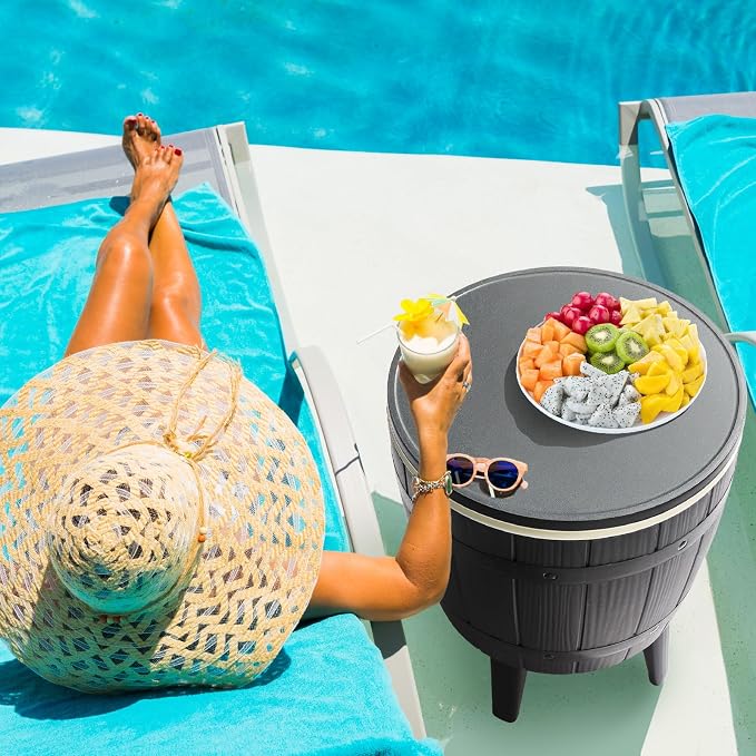 VINGLI 10 Gallon Patio Cooler Table, Portable Outdoor Party Bar - Image 7