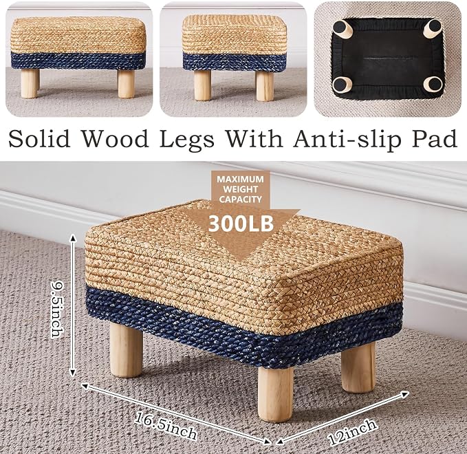 Wimarsbon Natural Seagrass Footstool Ottoman Rectangular Footrest Pouf Ottomans - Image 3