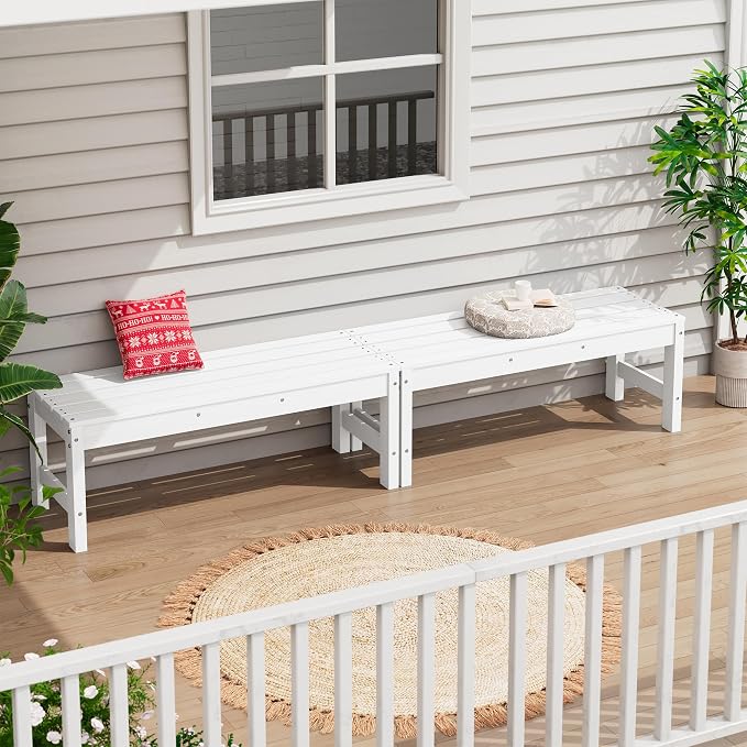 SERWALL 47 Inches Outdoor Bench Set of 2, All Weather HDPE Backless Bench - Image 9