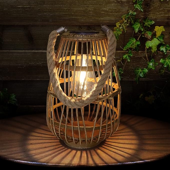 Solar Lantern Outdoor Waterproof Large Rattan Lanterns Decorative Bright Boho - Image 7