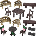 ONEST 14 Pieces Garden Miniature Accessories Mini Table and Chairs Village by OneMiniWorld