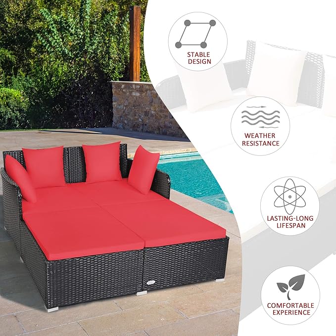 Tangkula Outdoor Rattan Daybed, Sunbed Wicker Furniture w/Spacious Seat - Image 8