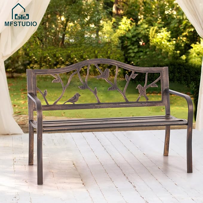 MFSTUDIO 50" Outdoor Garden Bench, Patio Metal Frame Park Bench - Image 2