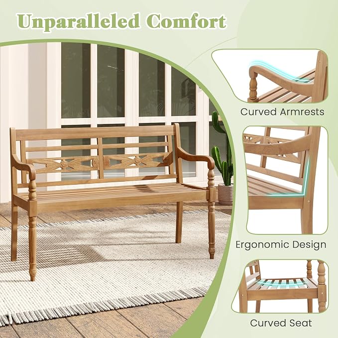 Tangkula Outdoor Bench, 2-Person Garden Bench - Image 5