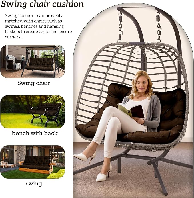 Outside Benches Cushion with Backrest, Thicken Waterproof Swing Cushions 2/3 - Image 2