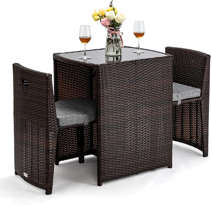 Bonnlo 3 PCS Wicker Outdoor Patio Bistro Set, Patio Furniture Set by Bonnlo