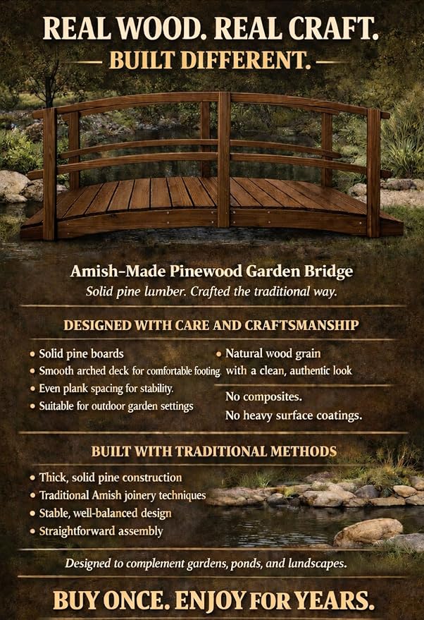 10 FT MAHOGANY Amish Made Garden Bridge - Image 3