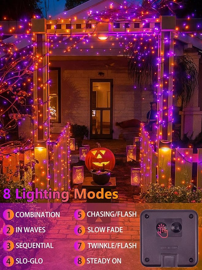 4 Pack 180FT Halloween Solar Lights Outdoor Waterproof, 320LED Orange and - Image 2