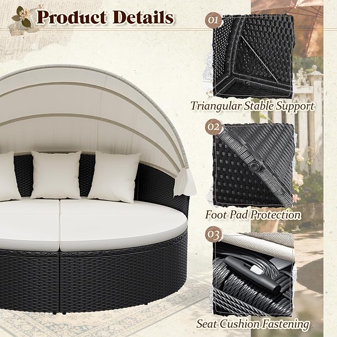 Devoko Patio Furniture Outdoor Round Daybed - Image 3