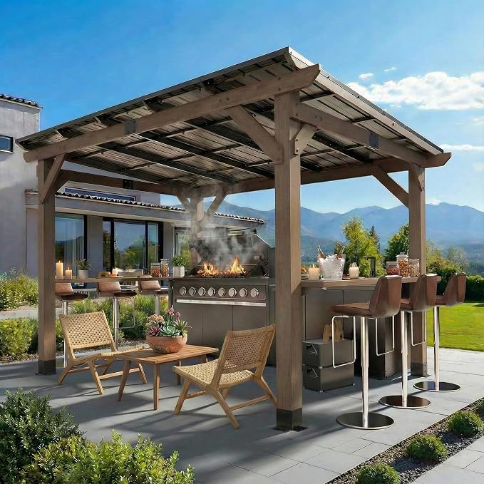 CHARMELEON Grill Gazebo 8 x 10 FT, Cedar Wood BBQ Gazebo - Image 2