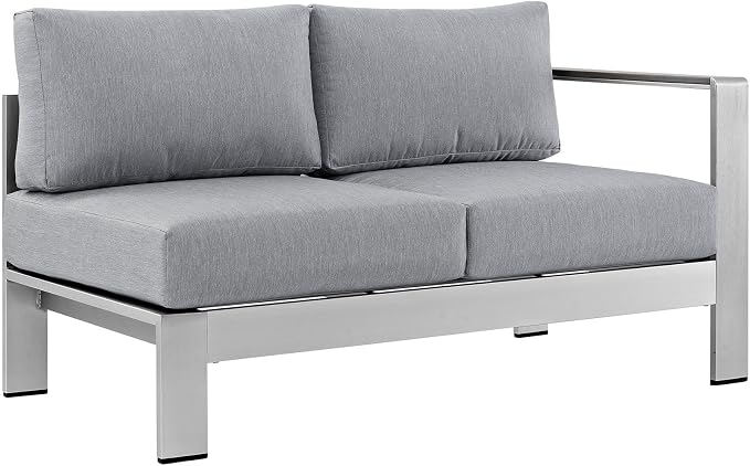 Modway Shore 5-Piece Aluminum Outdoor Patio Sectional Sofa Set in Silver Gray - Image 5