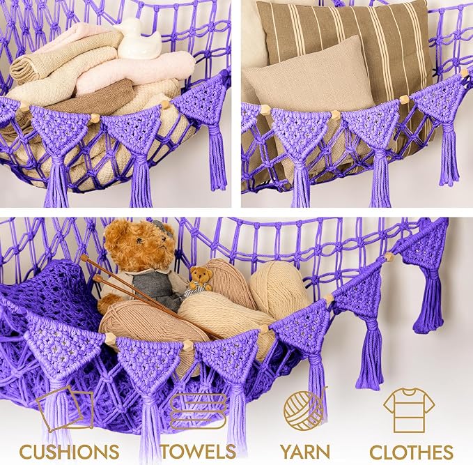 Macrame DreamLights Boho Stuffed Animal Storage Net Hammock Extra Large Plush - Image 6