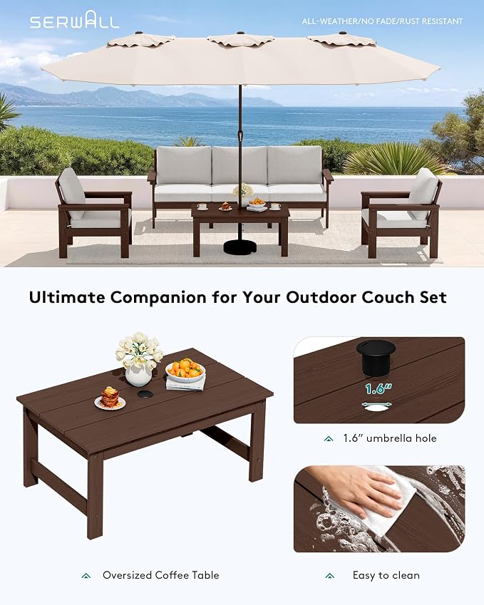 SERWALL HDPE Patio Coffee Table, Rectangle Outdoor Coffee Table, All-Weather - Image 7