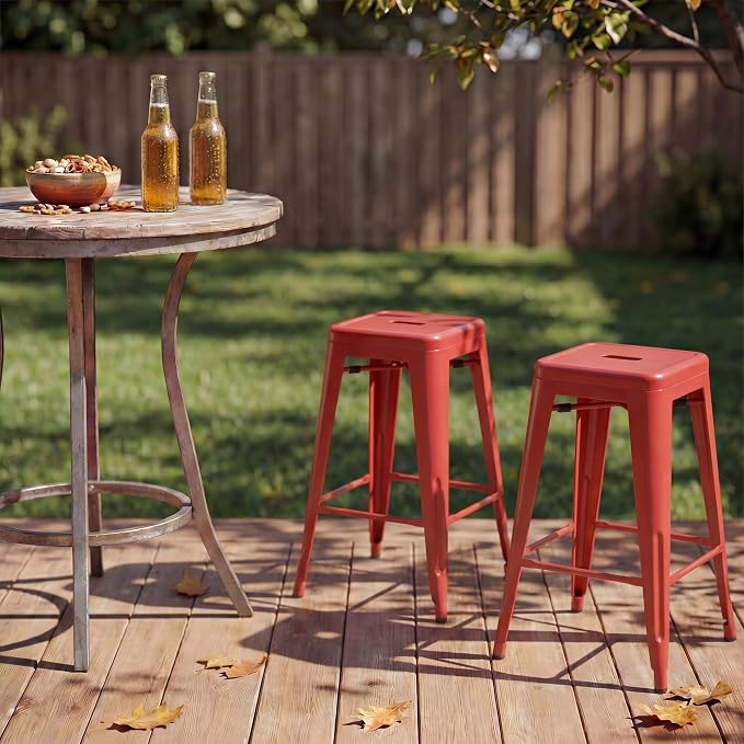 Shahoo 24 Inches Metal Bar Stools Counter Height Stackable Backless Stools - Image 8